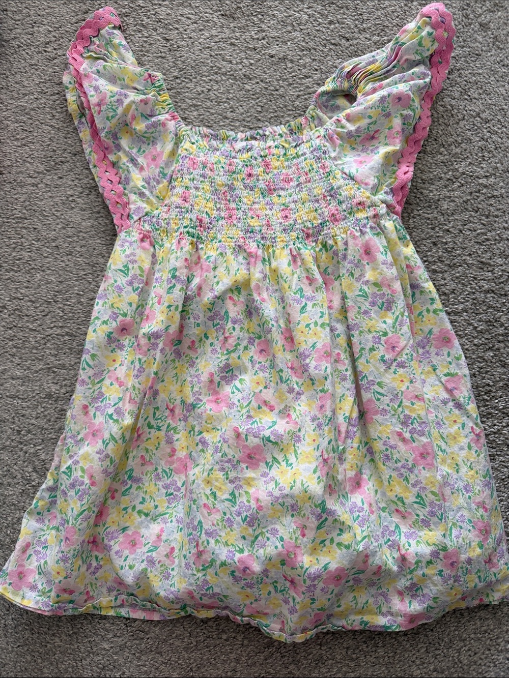 GAP Girls Floral Smocked Tank Top - Pink, Yellow & Green